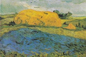 Vincent van Gogh, Stos pszenicy pod zachmurzonym niebem , lipiec 189, Kröller-Müller Museum , Otterlo , Holandia (F563)